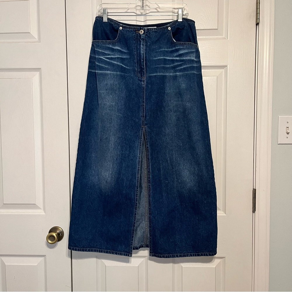 Y2K Denim Maxi Skirt with Front Slit LA Blues Size 16 Boho Hippie Festival